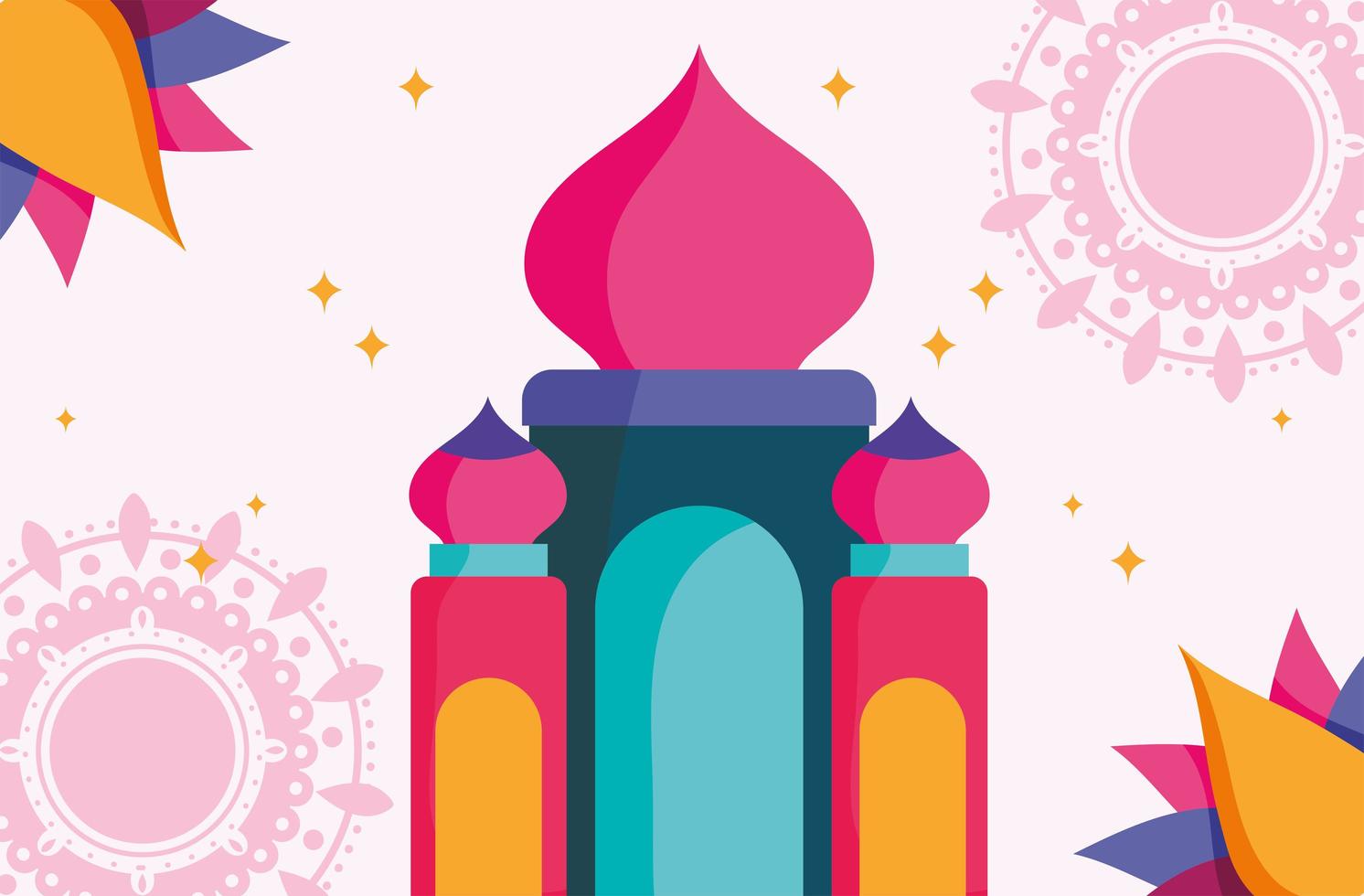 gelukkige onafhankelijkheidsdag gekleurde taj mahal en bloemenkaart vector