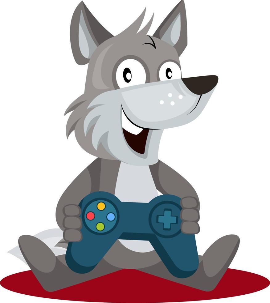 wolf met gamepad, illustratie, vector Aan wit achtergrond.