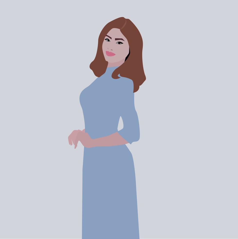 vrouw in blauw jurk, illustratie, vector Aan wit achtergrond.