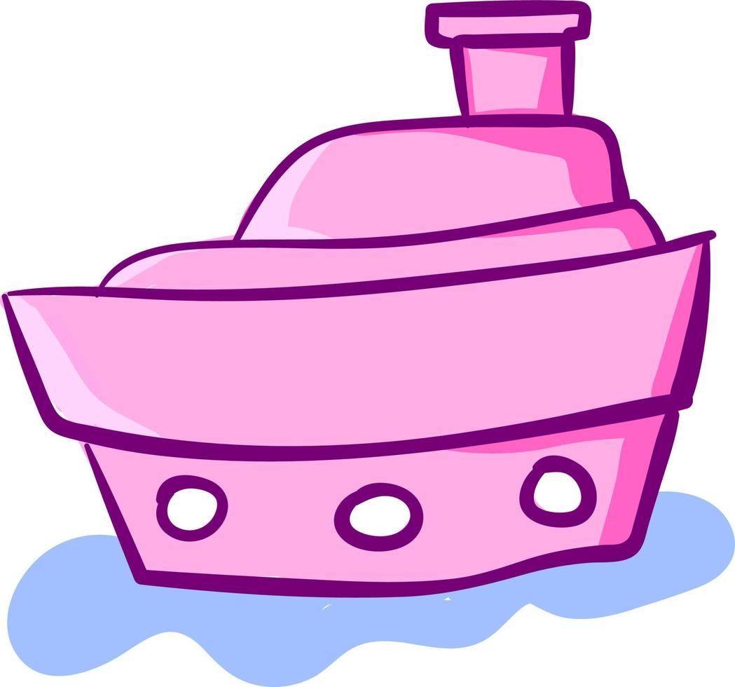 roze schattig schip Aan water, illustratie, vector Aan wit achtergrond.