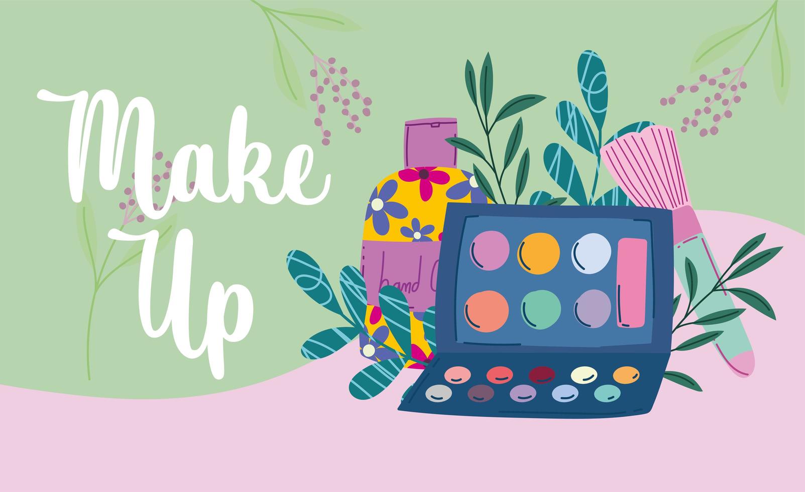 make-up en schoonheidsproducten banner met letters vector