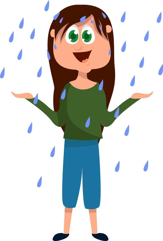 vrouw Aan zwaar regenen, illustratie, vector Aan wit achtergrond
