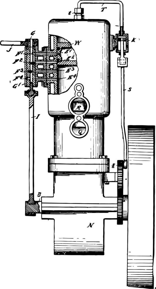 intern verbranding motor wijnoogst illustratie. vector