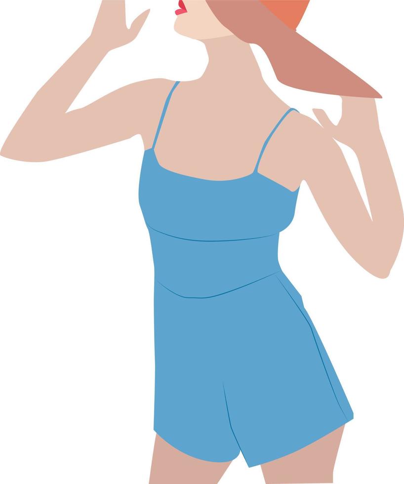 meisje in blauw, illustratie, vector Aan wit achtergrond.