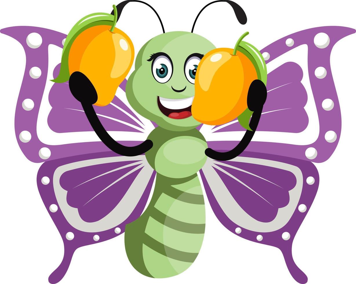 vlinder met mango's, illustratie, vector Aan wit achtergrond.