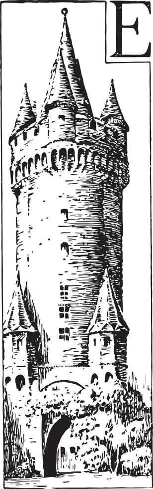 kasteel, onderscheiden van een paleis, wijnoogst gravure. vector
