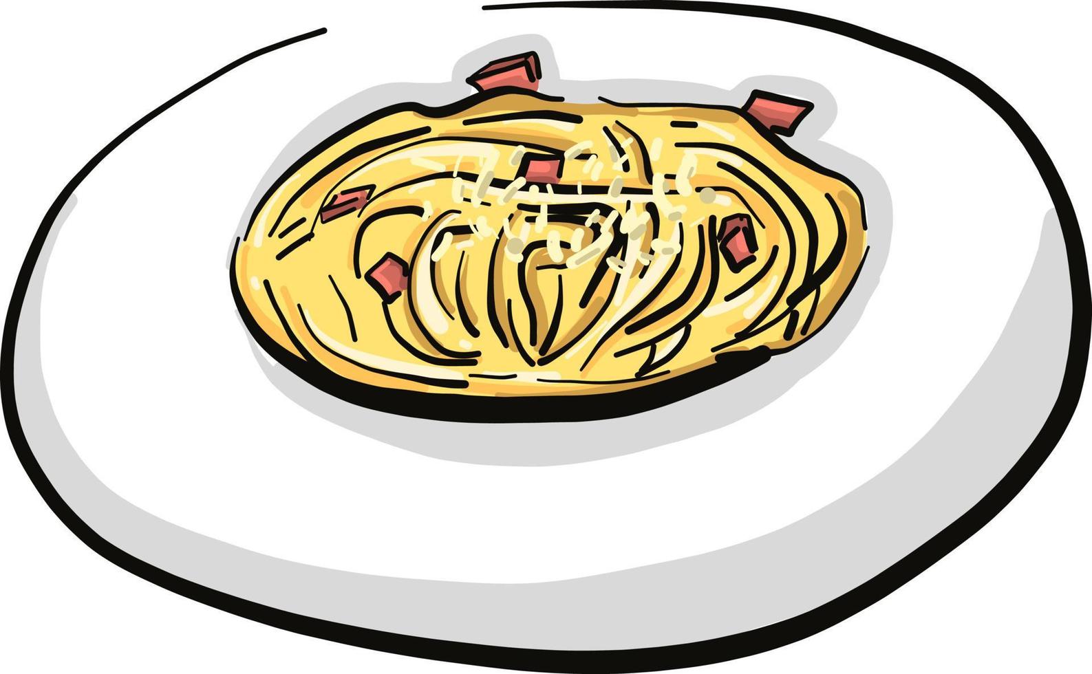 Carbonara pasta, illustratie, vector Aan wit achtergrond.