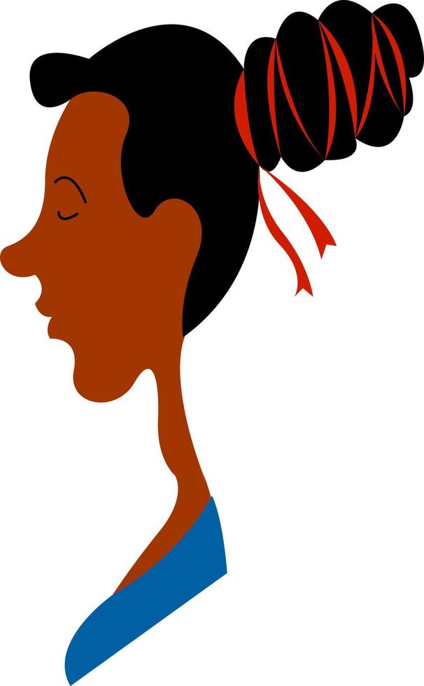 zwart meisje met rommelig broodje, illustratie, vector Aan wit achtergrond.
