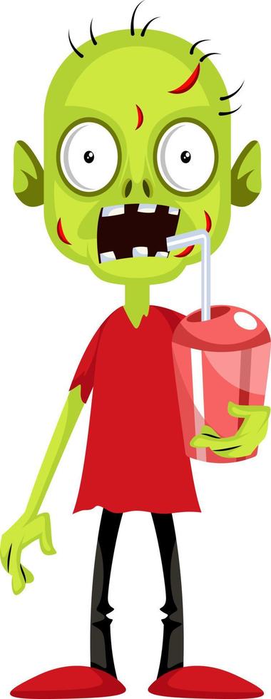 zombie met Frisdrank, illustratie, vector Aan wit achtergrond.