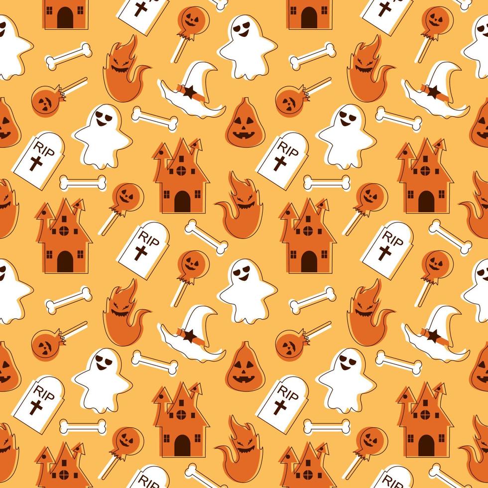 halloween naadloos patroon ontwerp met heks, achtervolgd huis, pompoenen of vleermuizen in sjabloon hand- getrokken tekenfilm vlak illustratie vector