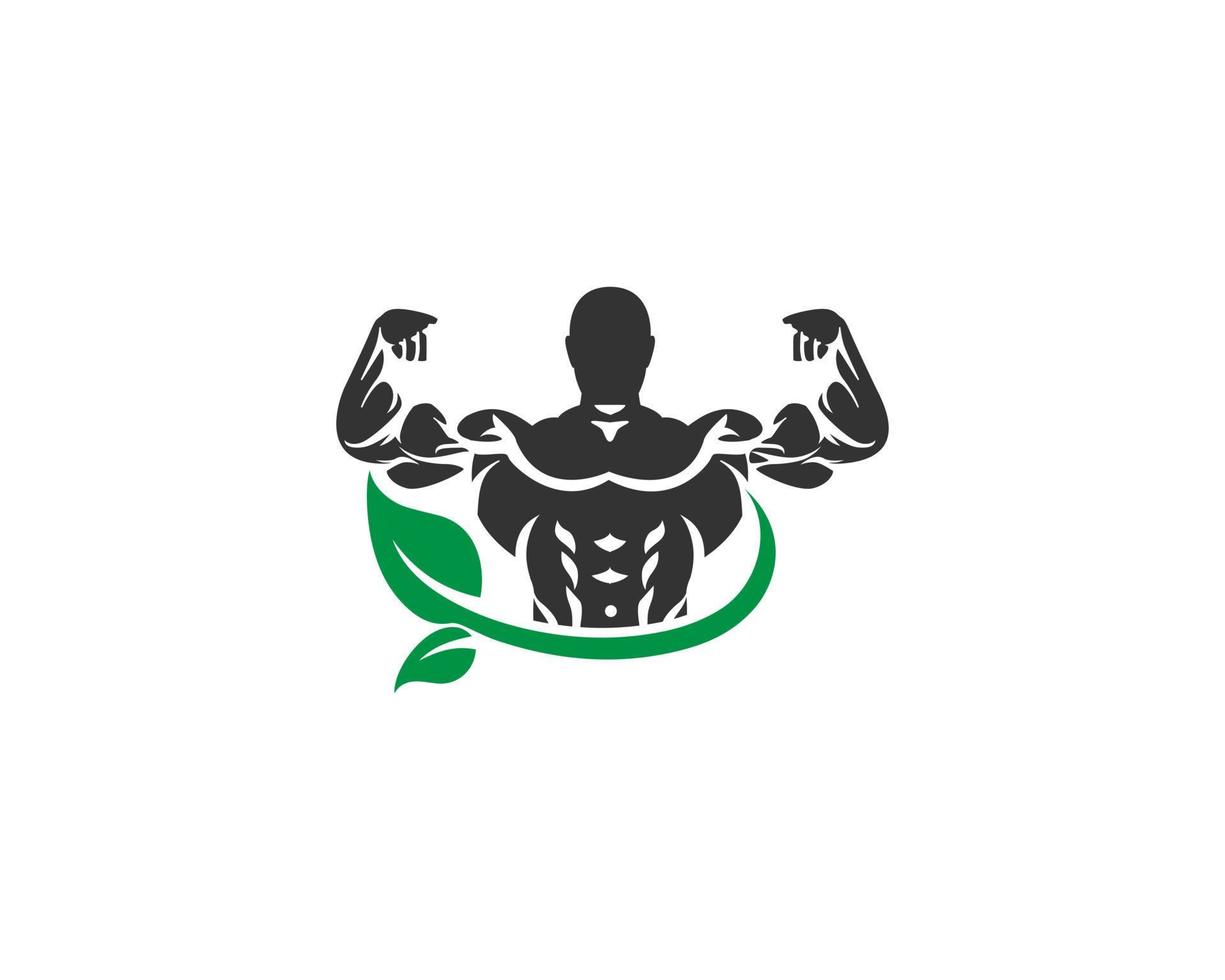 groen blad geschiktheid en bodybuilding logo ontwerp inspiratie vector sjabloon.