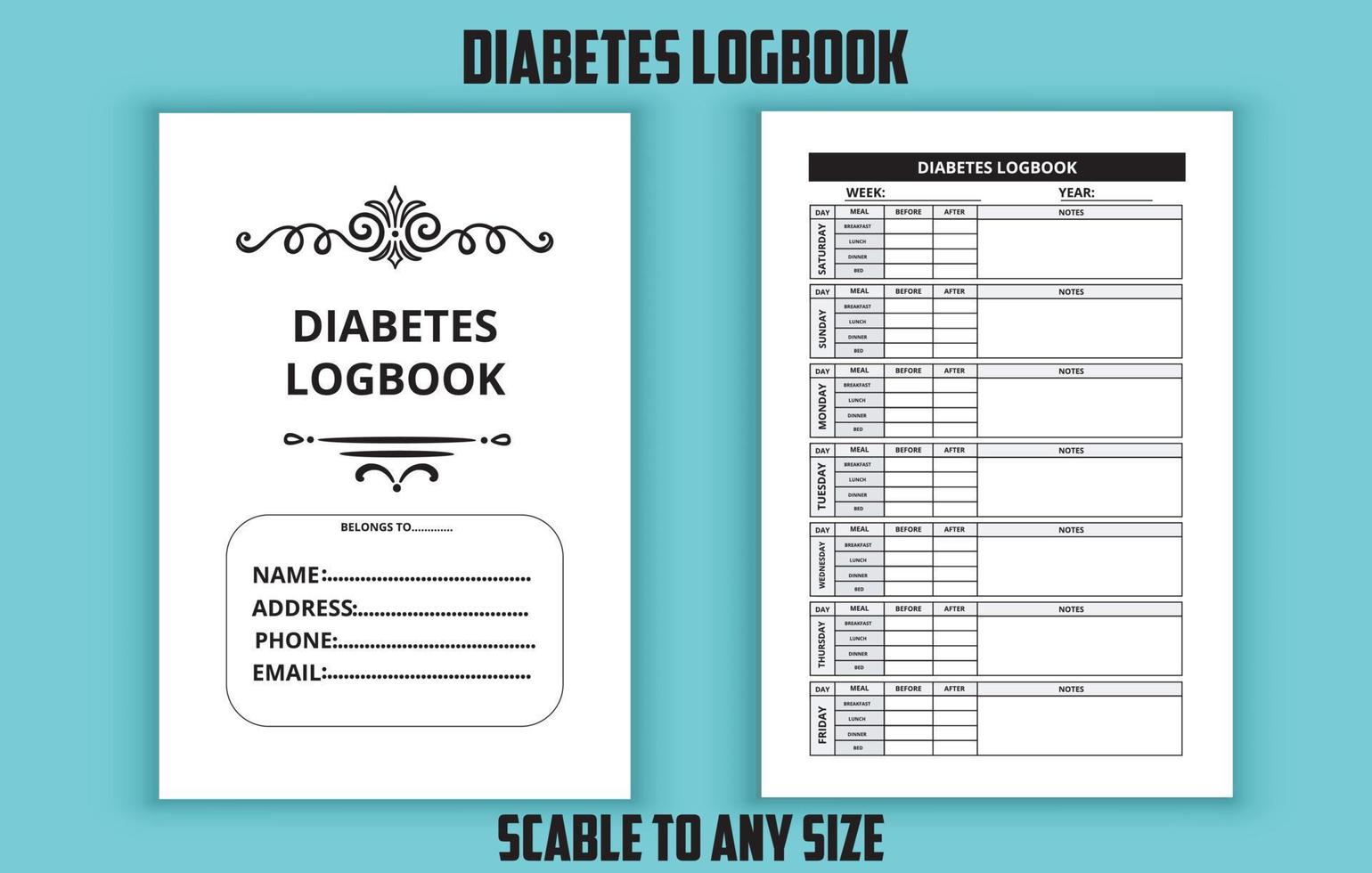diabetes logboek bewerkbare sjabloon vector