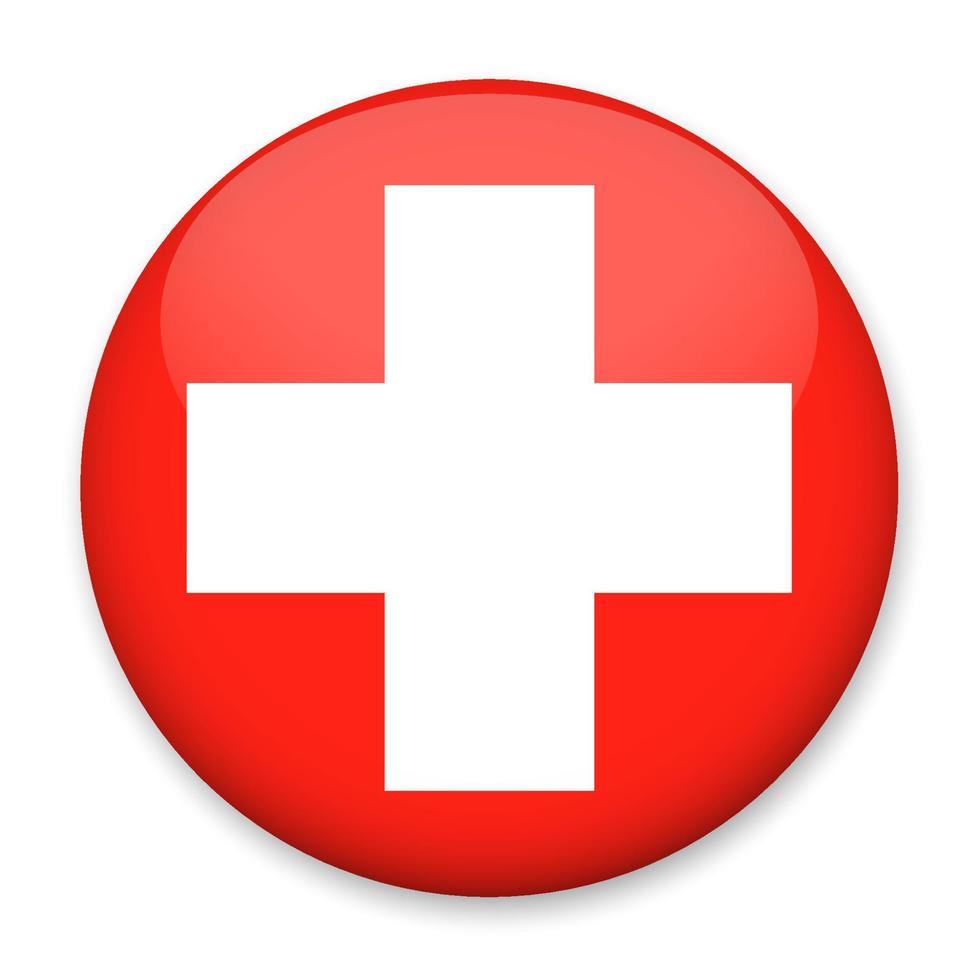 vlag van Zwitserland in de het formulier van een ronde knop met een licht schittering en een schaduw. de symbool van onafhankelijkheid dag, een souvenir, een knop voor schakelen de taal Aan de plaats, een icoon. vector