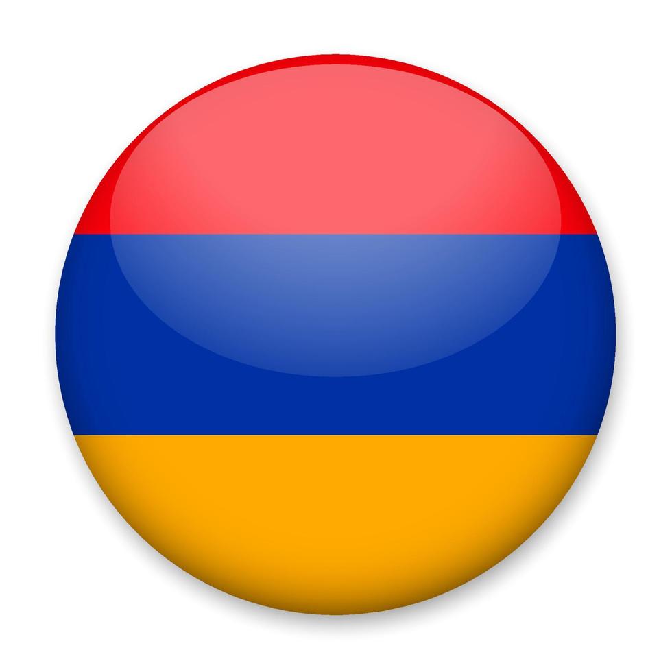 vlag van Armenië in de het formulier van een ronde knop met een licht schittering en een schaduw. de symbool van onafhankelijkheid dag, een souvenir, een knop voor schakelen de taal Aan de plaats, een icoon. vector