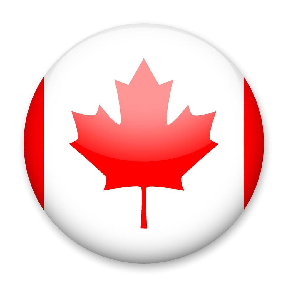 vlag van Canada in de het formulier van een ronde knop met een licht schittering en een schaduw. de symbool van onafhankelijkheid dag, een souvenir, een knop voor schakelen de taal Aan de plaats, een icoon. vector