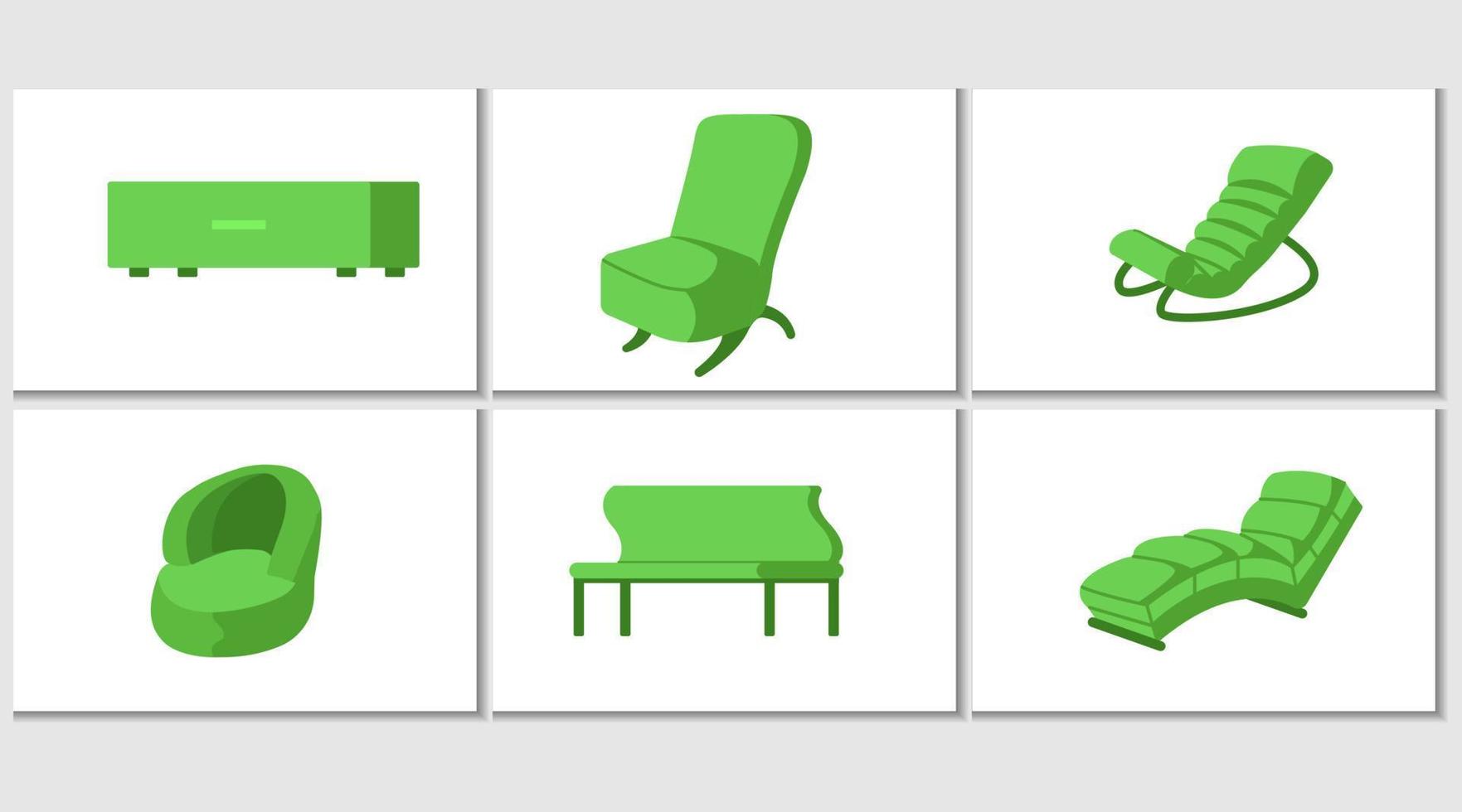 reeks van meubilair voor zitten. stoelen, fauteuils, ontlasting pictogrammen. vector illustratie