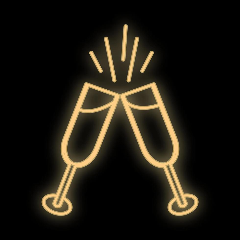 helder lichtgevend geel feestelijk digitaal neon teken voor een op te slaan of een mooi glimmend ansichtkaart met liefde bril van Champagne Aan een zwart achtergrond. vector illustratie