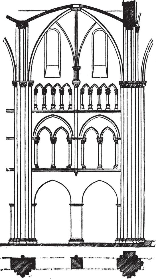 een baai van limburg kathedraal, kathedraal architectuur, wijnoogst gravure. vector