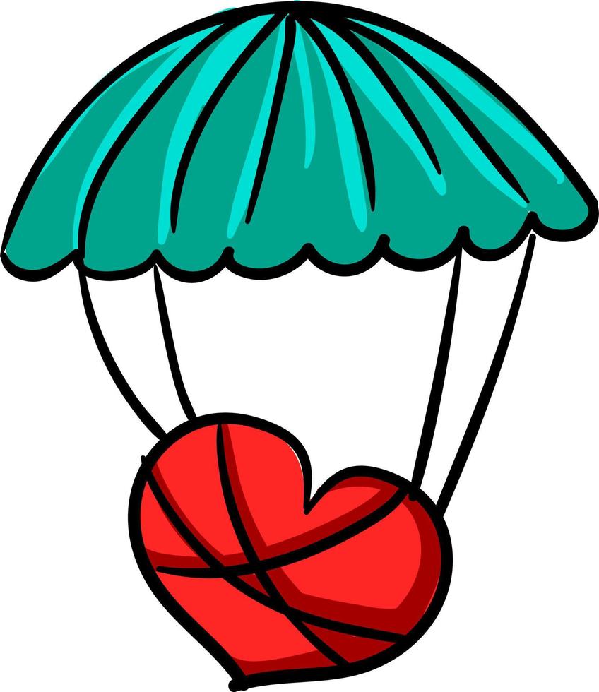 parachute met hart, illustratie, vector Aan wit achtergrond