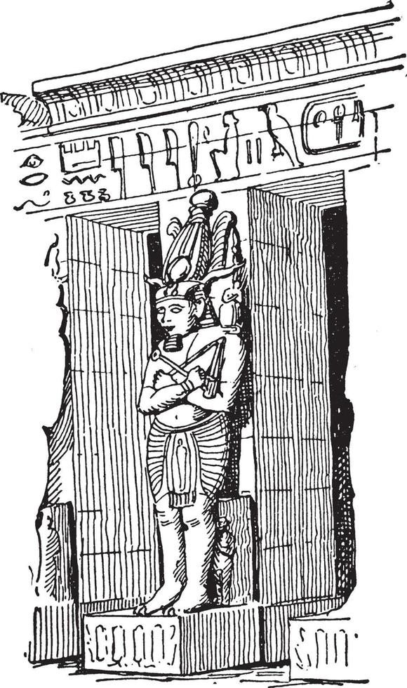 Osiris pier, medinet haboe, wijnoogst gravure. vector