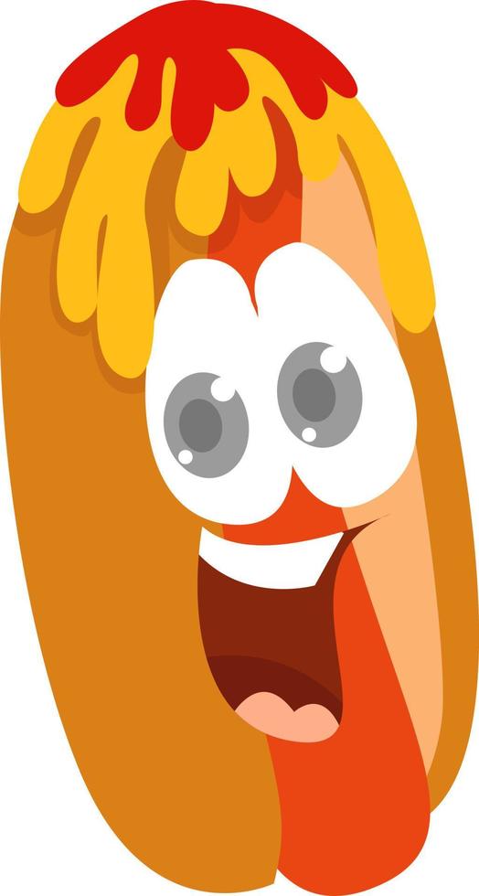 opgewonden hotdog, illustratie, vector Aan wit achtergrond.