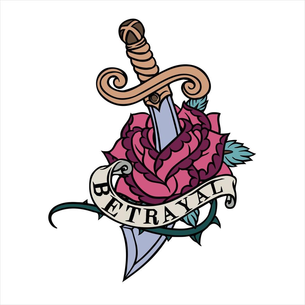 vector illustratie van roos bloem en zwaard