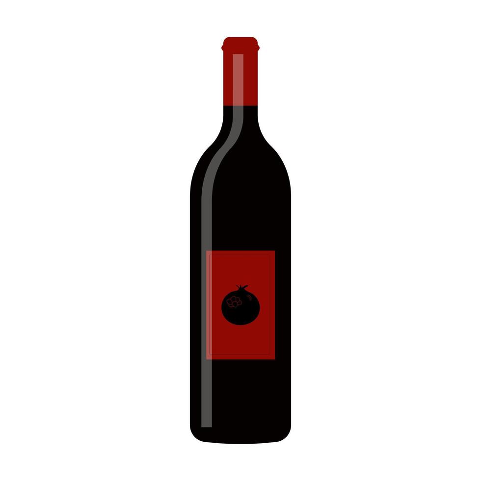 donker glas fles met granaatappel wijn. vector