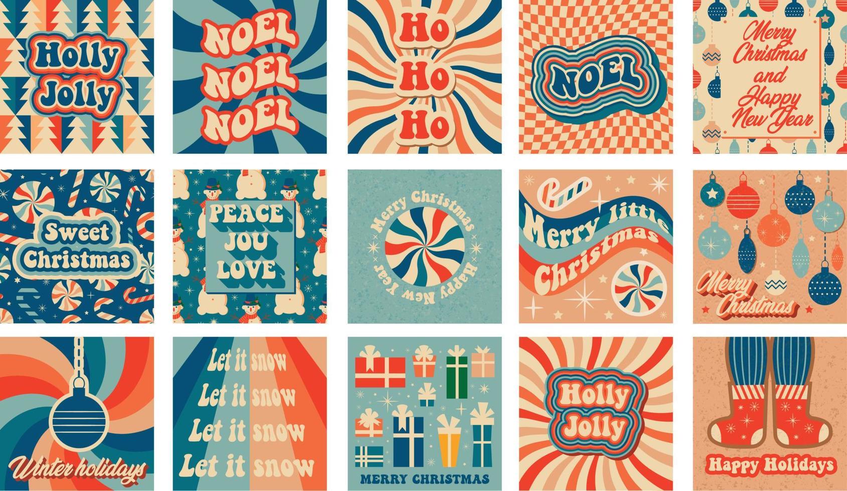 verzameling van retro feestelijk Kerstmis groet kaarten. vector illustratie