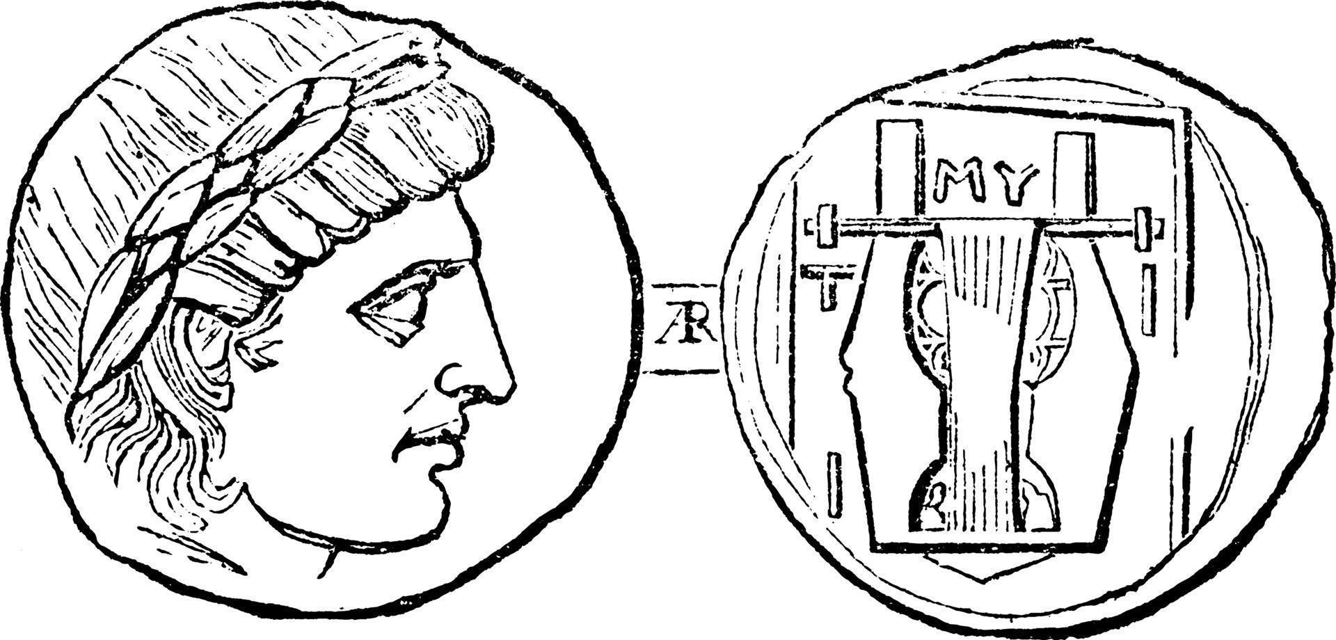 mytilene, munt van, wijnoogst illustratie. vector