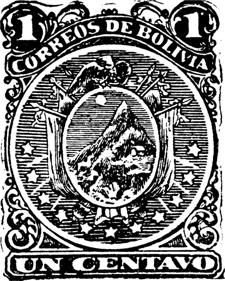 Bolivia un centavo stempel, 1887, wijnoogst illustratie vector