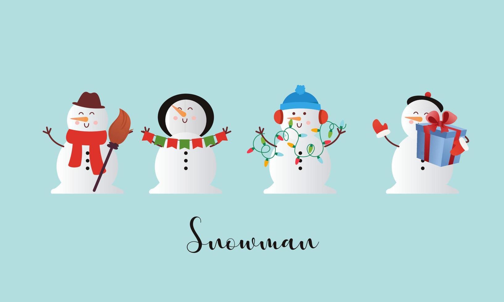 reeks van tekenfilm sneeuwmannen in verschillend poses vector illustratie
