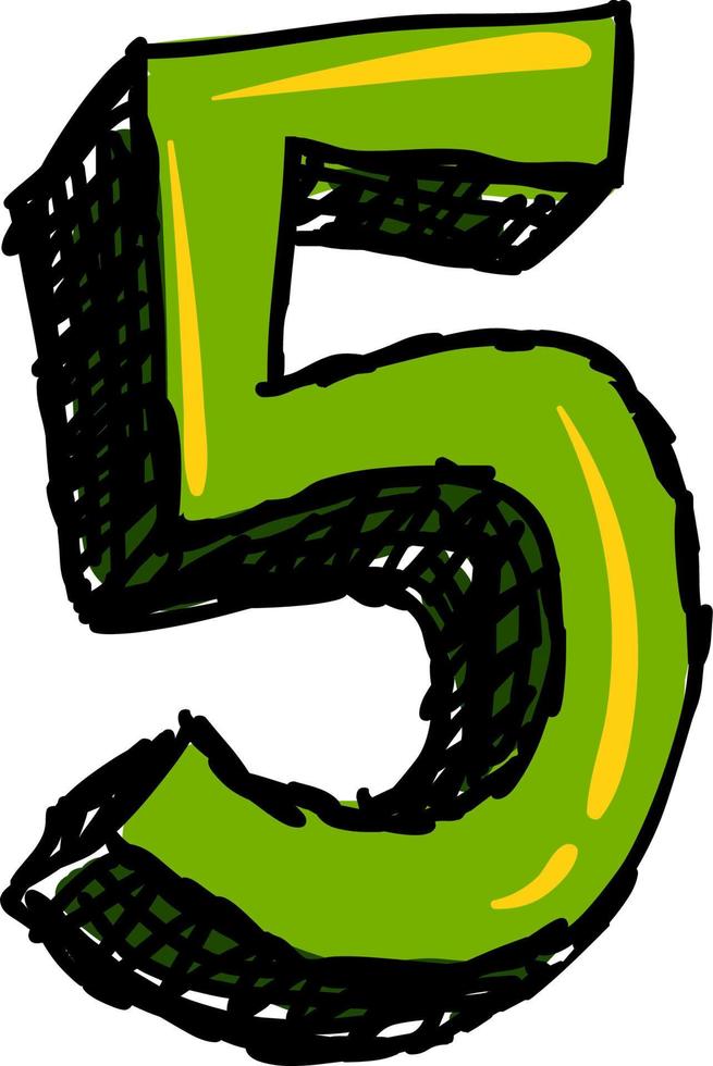 groen aantal vijf, illustratie, vector Aan wit achtergrond.