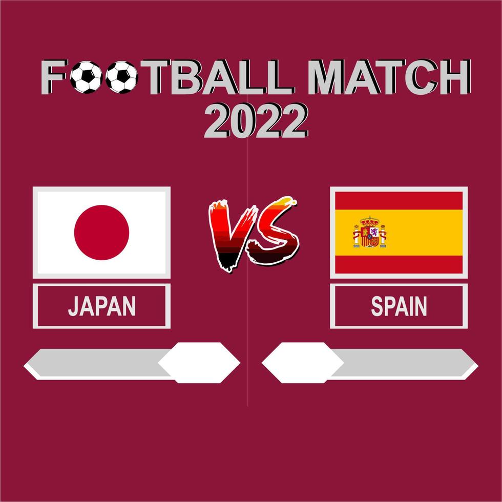 Japan vs Spanje Amerikaans voetbal wedstrijd 2022 sjabloon achtergrond voor resultaat of schema bij elkaar passen vector