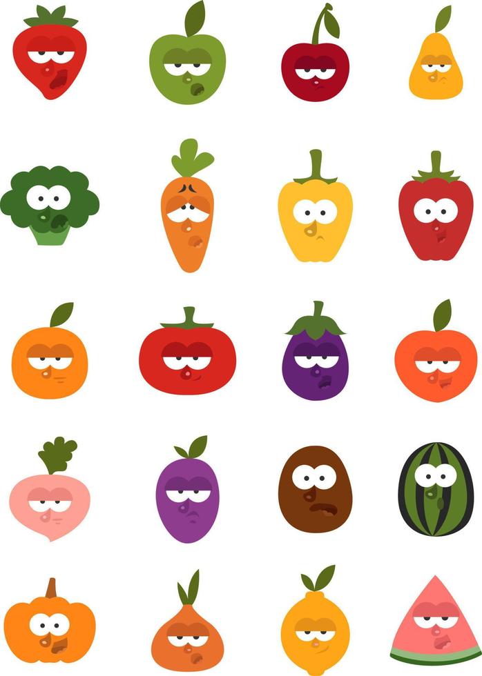 fruit en groenten met emoties, illustratie, vector, Aan een wit achtergrond. vector