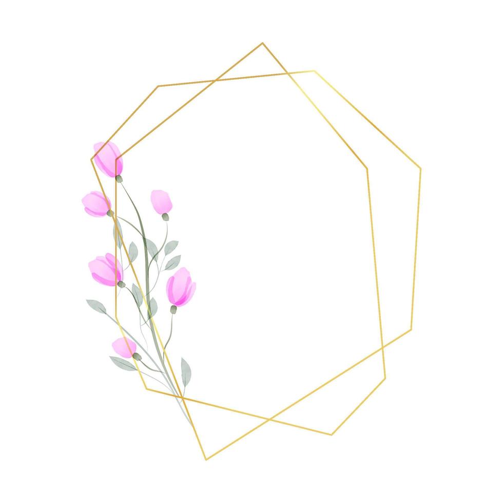 goud meetkundig grens met bloem in waterverf stijl. luxe veelhoekige kader voor decoratie Valentijnsdag dag, bruiloft uitnodigingen, groet kaarten. vector illustratie geïsoleerd Aan wit achtergrond