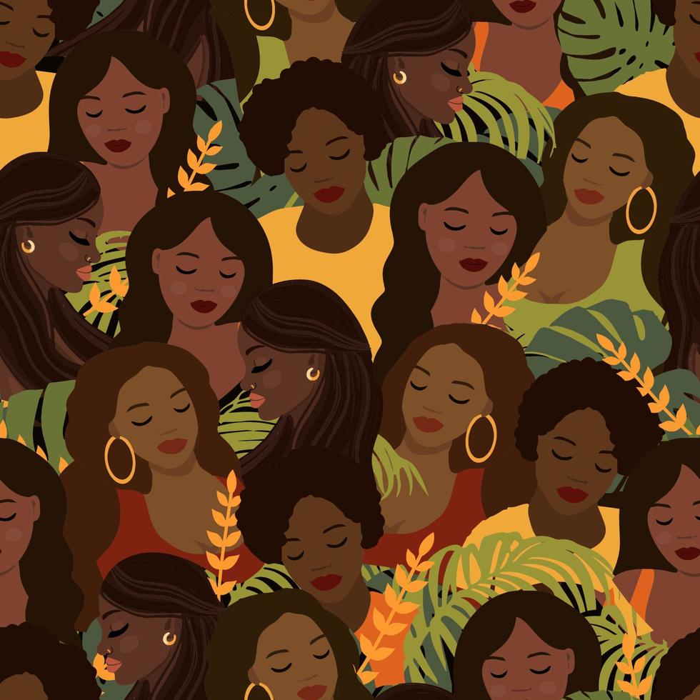 naadloos patroon met mooi Afrikaanse Dames, zwart dames herhalen textuur. modieus behang. vector illustratie