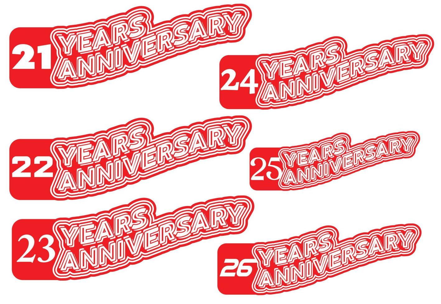 21 naar 26 jaren verjaardag logo en sticker ontwerp sjabloon vector