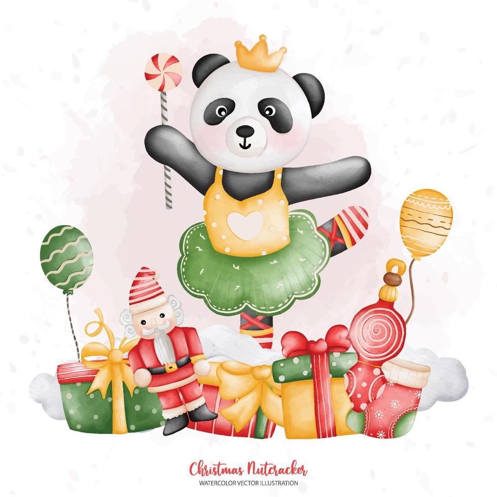 waterverf schattig panda circus, dier circus, Kerstmis notenkraker vector