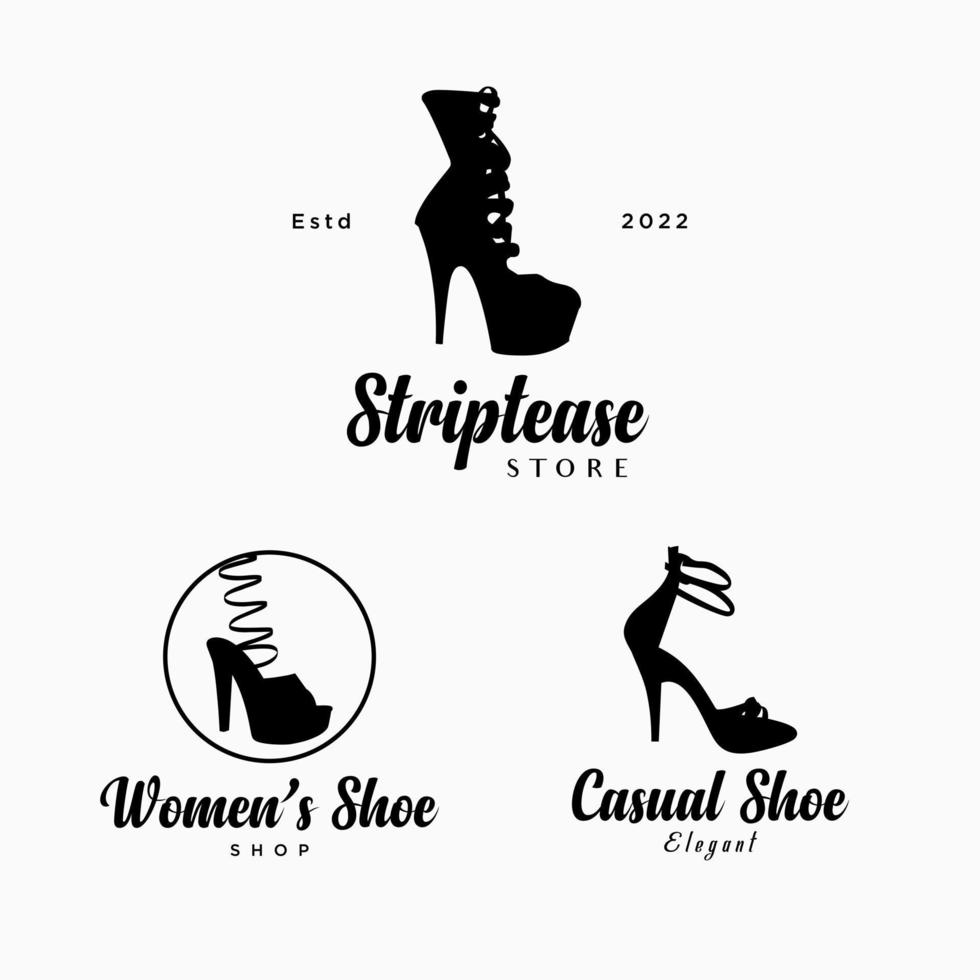 reeks schoenen op te slaan mode schoenen elegant modieus medeplichtig logo ontwerp vector