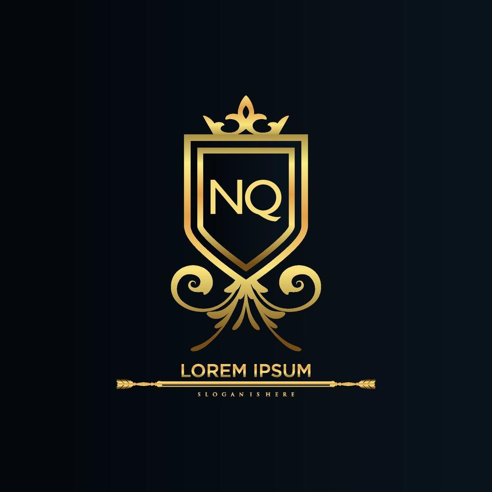 nq brief eerste met Koninklijk sjabloon.elegant met kroon logo vector, creatief belettering logo vector illustratie.