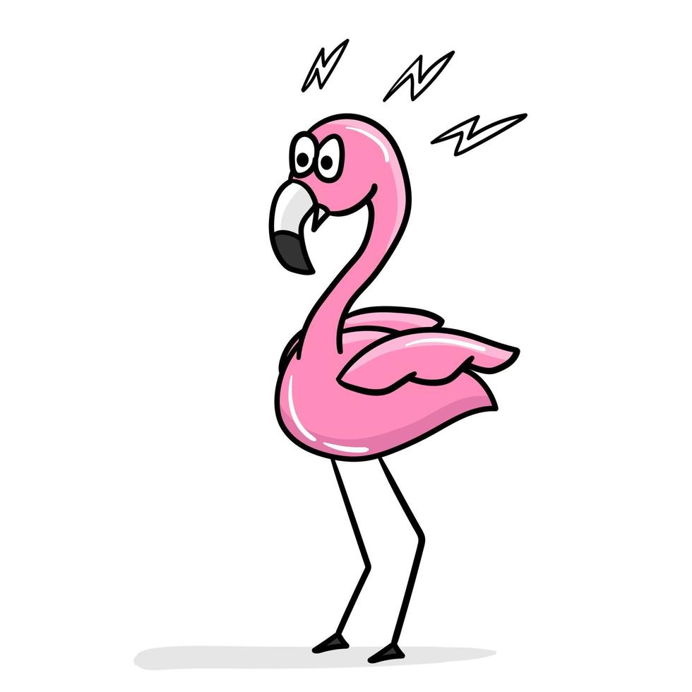 tekenfilm geschokt flamingo flamingo. schattig roze flamingo. tekenfilm sticker, dik schets. emotie stickers. verrassing, verschrikking vector