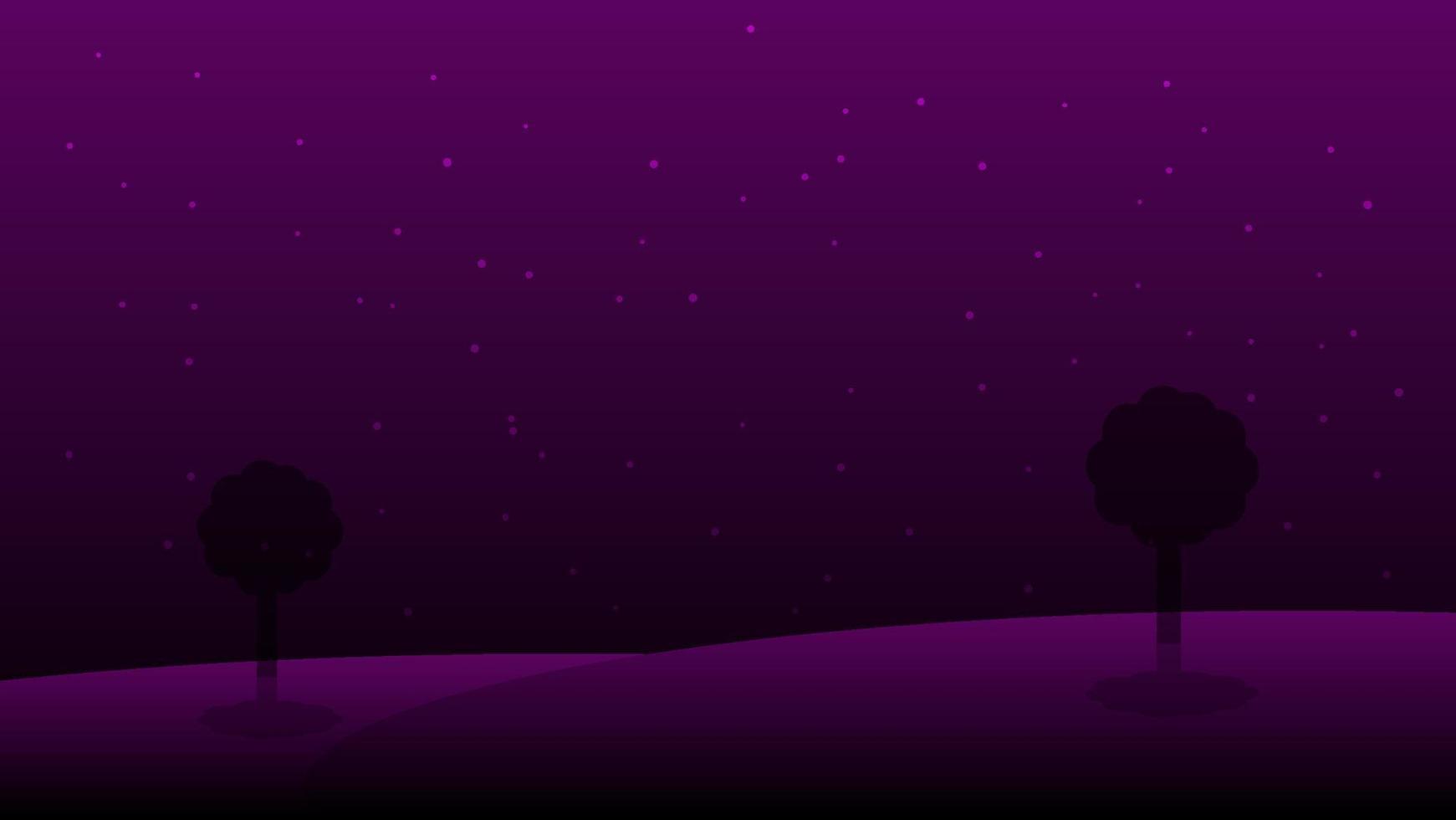 nacht landschap tekenfilm tafereel achtergrond met silhouet boom Aan heuvel en sterrenhemel lucht vector
