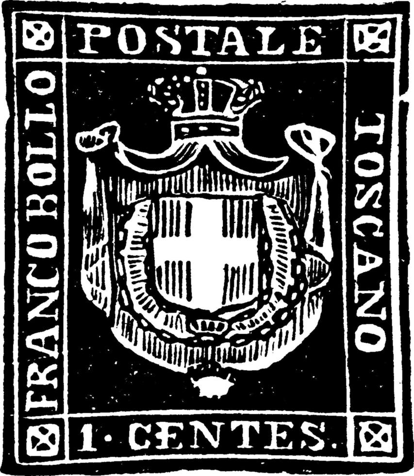 Toscane 1 centen voorlopige regering stempel, 1860, wijnoogst illustratie vector