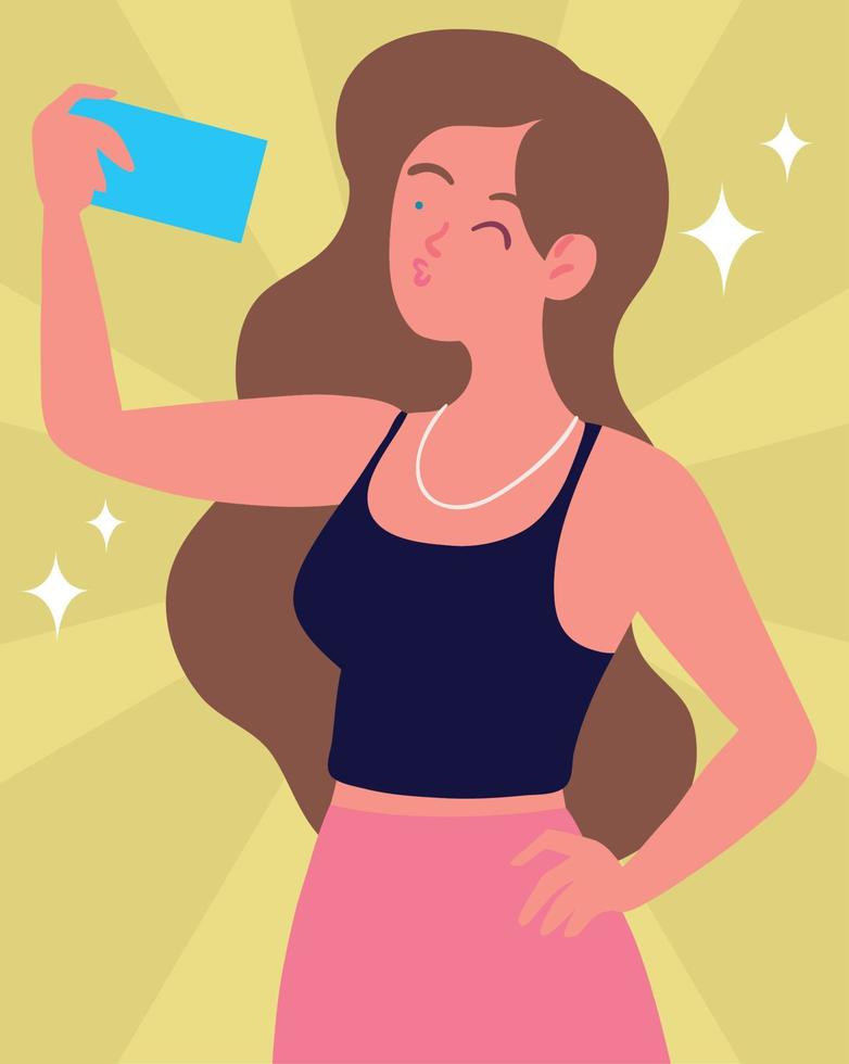 vrouw nemen selfie met smartphone vector