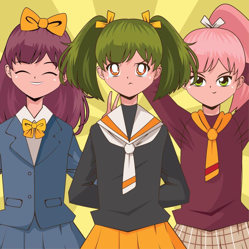 anime groep meisjes vector