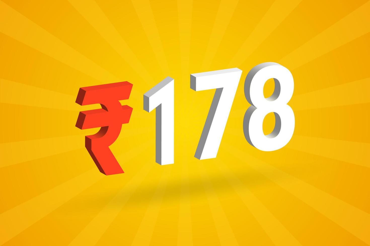 178 roepie 3d symbool stoutmoedig tekst vector afbeelding. 3d 178 Indisch roepie valuta teken vector illustratie