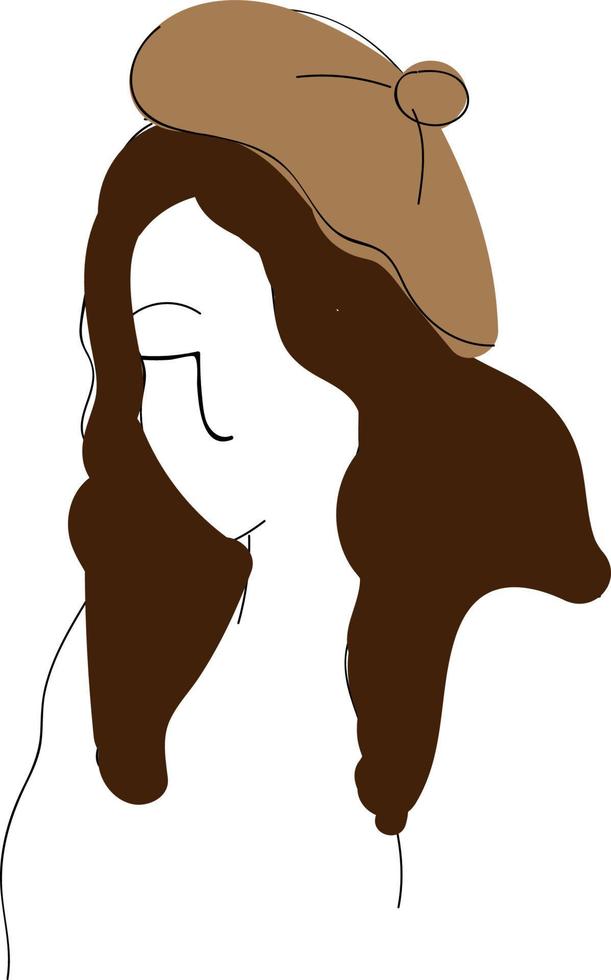 een meisje met een bruin baret, vector of kleur illustratie.