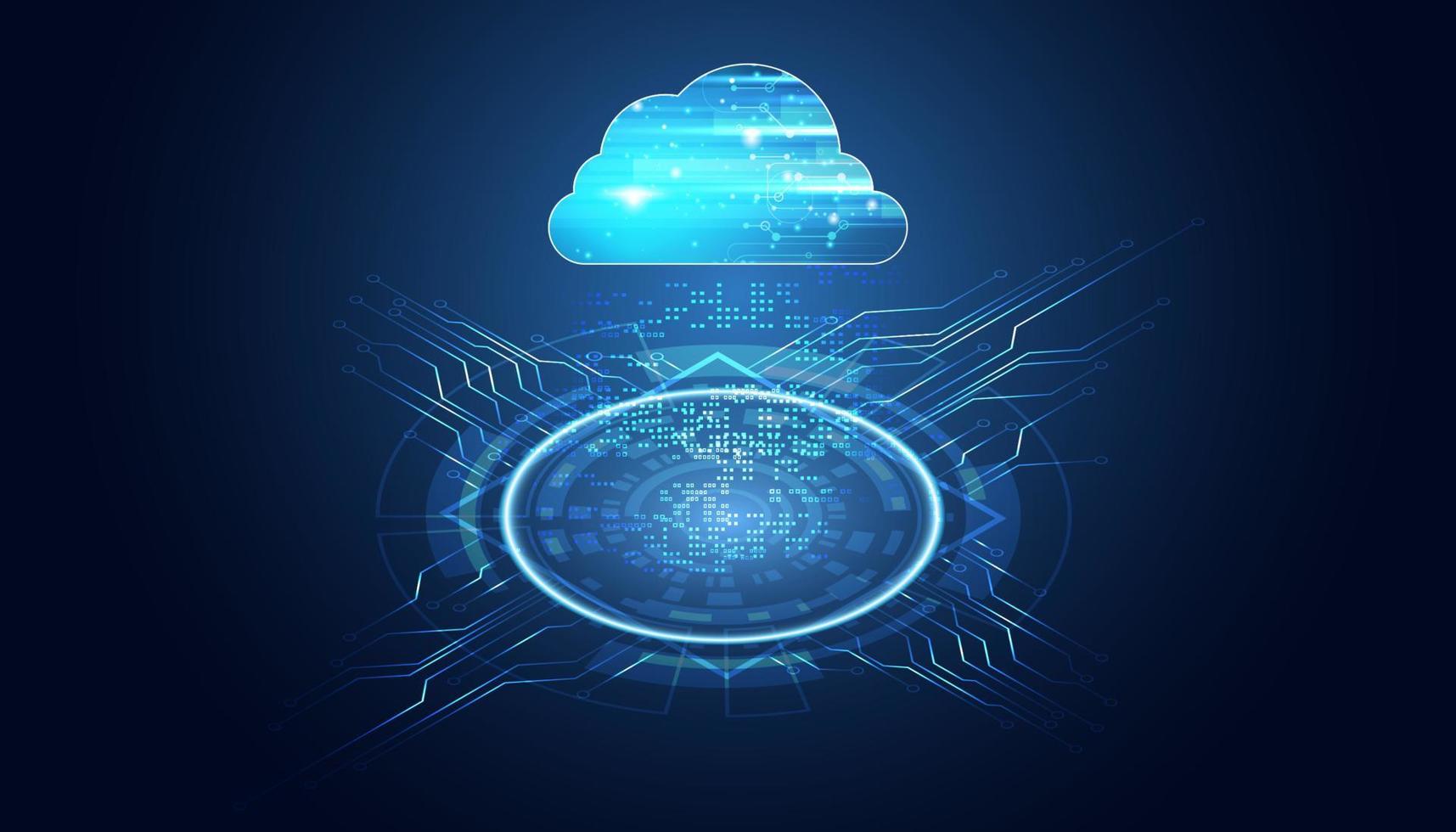 abstract wolk technologie met groot gegevens en informatie concept verbinding door verzamelen gegevens in de wolk met groot gegevens opslagruimte systemen Aan Hoi tech achtergrond. vector