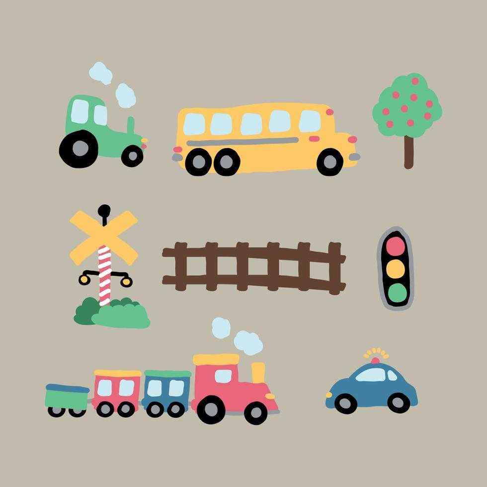 kleurrijk kinderachtig voertuigen pictogrammen vector