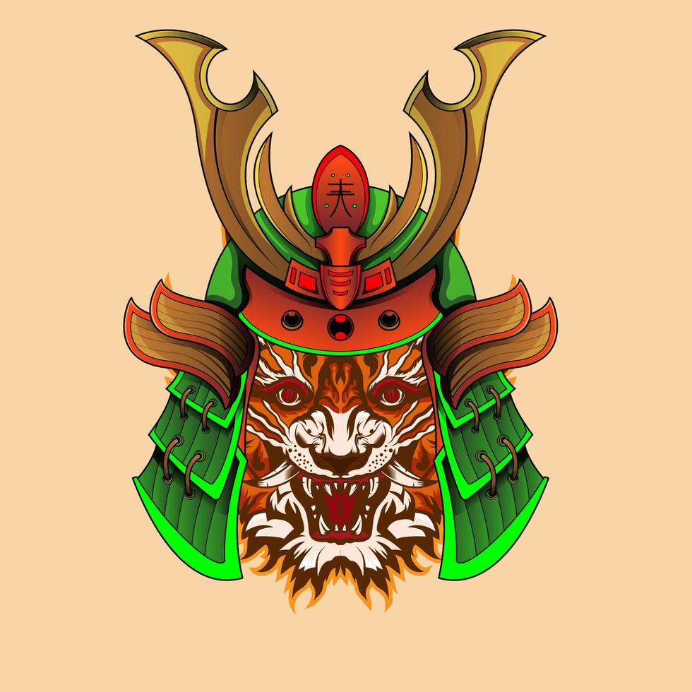 japanse samurai tijger ridder hoofd artwork illustratie en t overhemd ontwerp samurai tijger helm geïnspireerd door Japans tekening stijl vector